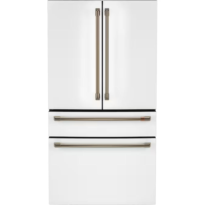Standard-Depth Matte White with Brushed Bronze Handles 28.7-Cu Ft 4 -Door 36-In Wide Smart Compatible French Door Refrigerator with Ice Maker with Water Dispenser ( Matte White with Brushed Bronze Handles ) ENERGY STAR Certified